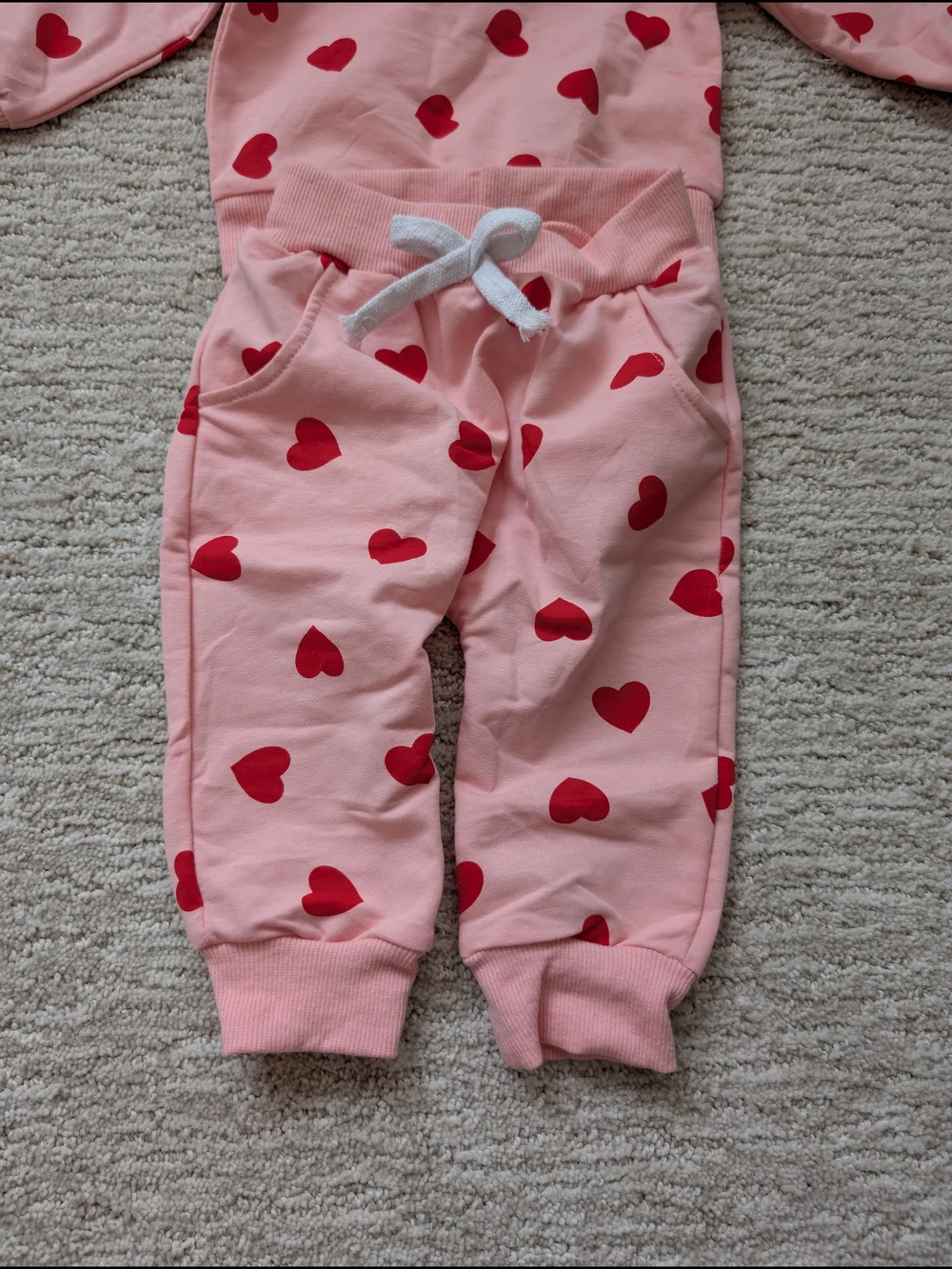 Baby Pink Heart-Print Sweat Suit Set with Headband